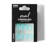 OXX Cosmetics 24 Pack Artificial Nails with Adhesive - Oval Shape, Blue
