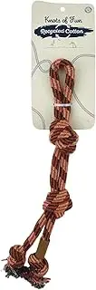 Knots Of Fun Recycled Dog Toy 2 Knots 36cm, Orange&Beige&DarkGreen - Eco-Friendly Tug and Fetch Toy Made from Recycled Cotton, Doy Chew Toy
