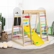 Costway8-in-1 Wooden Climbing Playset with Slide and Drawing Board Multicolor