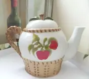 ALCO Industries Ceramic Teapot 3 Cup Capacity Apple and Basket Weave Pattern