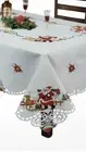 Christmas Santa Reindeer Poinsettia Tablecloth WITH 8 Napkins White 68” Square