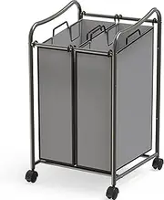 SimpleHouseware 2-Bag Laundry Sorter Heavy Duty Laundry Basket Cart, Dark Grey
