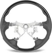 Steering Wheel, Round Leather Wheel Compatible with Crown S180 2003-2008, Perforated Grip Steering, Hydro Dipped Bottom Wheel (Glossy Black)