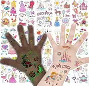 VIWIEU Kids Princess Temporary Tattoos Bulk Glow in the Dark 15 Sheets, Girls Luminous Birthday Party Favor Gift, Children Body Decorations Piñata Fillers - Castle, Unicorn, Butterfly, Dress Tattoos