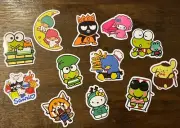 12 Sanrio My Melody Keroppi Pompompurin Hello Kitty Badtx-Maru Sam + Stickers