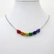 Handmade gay pride necklace, rainbow chainmail Sweetpea weave, LGBTQ jewelry