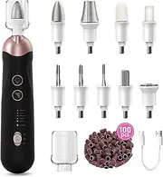Professional Manicure Pedicure Kit, 9 in 1 Cordless Nail Drill with 100 pcs Nail Drill Bits Sanding Bands, Nail Grinder for Human, 5 Speeds, Nail Dremel Kit for Home and Salon Use