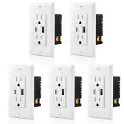 USB Type C Wall Outlet 4.2A Dual High Speed Receptacle Plug TR UL w/Cover 5 Pack