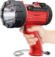 YIERBLUE Rechargeable Spotlight Flashlight with 1000,000 Lumen LED, IP67 Waterproof Long Running Spot Light searchlight, Impact Resistant Handheld Spotlight with Foldable Stand and Detachable Red Lens