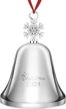 2024 Annual Silver Bell Ornament for Christmas Decorations and Anniversary - Snowflake Design With 2 Ribbons