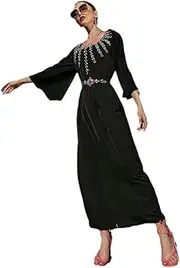 [Bewellan] Ramadan Eid Mubarak Black Kaftan Dubai Abaya Turkey Islam Muslim Arabic Long Dress Abayas for Women Caftan Robe Arabe Black XL