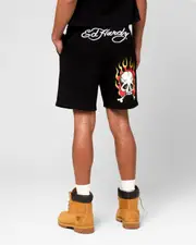 [ED HARDY] Ed Hardy Skull Fleece Shorts Black - Size S S Black