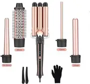 H Curling Iron, 5 in 1 Curling Wand Set with Thermal Brush and 4 Int eable Ceramic (0.35-1.5 Inch), 3 Barrel H Crimper, Long Lasting Curls, H r Curler with G & 2 Clips