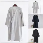 Men/ Casual Japanese Kimono Yukata /Long Bathrobe Pajamas Belt Cotton Home Robe