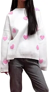 [LOAIHA] Valentines Sweater Women Heart Print Sweater Romantic Knitted Valentine's Day Love Graphic Pullover Top