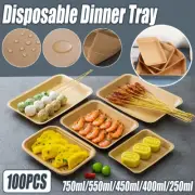 100pcs Kraft Paper Food Trays Eco Party Catering Disposable Snack Box Takeaway