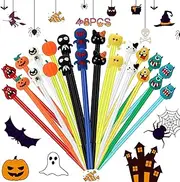 Censen 48 Pcs Halloween Pens Fun Halloween Pumpkin Roller Ball Pens Cute Cartoon Cat Ghost Gel Ink Novelty for Student Stationery Class Office Party Supplies 0.5 mm