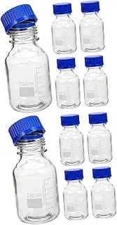 HOMOBABE 2sets Graduated Glass Reagent Bottles with Blue Screw Caps Empty Storage Containers for Laboratory Home and Hobbies Leak Resistant Design and Reusable 4pcs*2
