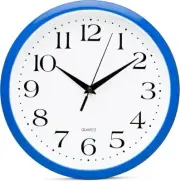 10" Blue Quartz Analog Wall Clock – Silent, Easy Read, Battery Operated