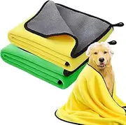HTRTRR Quick Dry Dog Towel, 2 Pack Pet Dog Towels Super Microfiber, Soft, Comfortable and Absorbent (Yellow/Green, 60 x 120 cm)