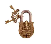 Brass Ganesh Design Decorative Lock Padlock Key Antique Collectible