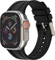 [MABEKS] Silicone Watch Band Compatible with Apple Watch 49mm 45mm 44mm 42mm 41mm 40mm 38mm, FKM Rubber Replacement Strap with Stainless Steel Buckle for iWatch Series Ultra 8 7 6 5 4 3 2 1 SE SE2