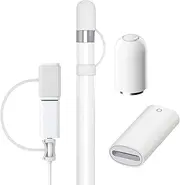 Magnetic Replacement Cap and Charging Adapter for Apple Pencil 1st Generation, Accessories with Silicone Protective Cap and Tether Adapter, Compatible with iPad Pencil and Lightning Cable for Apple