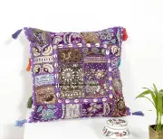 Purple Patchwork Pillowcase Indian Cotton Ethnic Sofa Vintage Cushion Cover 20"
