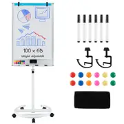 Costway 100x65cm Mobile Dry Erase Whiteboard w/Height Adjustable Stand & Markers Classroom Office White Board