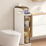 FORYUSE 3-Tiers Slim Bathroom Storage Cabinet Narrow Waterproof Plastic Floor Organiser with Drawers Tissue Box Wheels for Small Kitchen Laundry Living Room Toilet