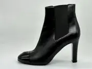 CHANEL 21B Leather Patent Cap Toe CC Ankle Boots Booties Heels Black $1525