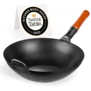 Carbon Steel Wok Pan – 135 “ Stir Fry Pans - Chinese Wok with Flat Bottom Pow...