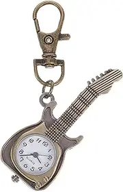[VALICLUD] Vintage Retro Guitar Shape Pocket Watch Creative Quartz Keychain Hanging Watch for Men and Women Unique Students Stylish Accessory
