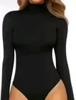 NWT Mangopop Black Mock Turtleneck Bodysuit Leotard L Mob Wife Goth Old Money