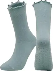 [PLZSITDOWN] Pilates Socks with Grips for Women Non Slip Cute Ruffle Yoga Socks, Green, One Size
