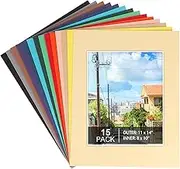 15 Pack 11x14 Picture Mats, Mixed Colors Frame Mattes for 8 x10 Pictures Photo Frame Mat Core Bevel Cut Mat Board Show Kit for Photos, Prints, Artworks