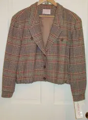 PENDLETON WOOL LADIES BROWN PLAID SHORT JACKET SIZE 16 PETITE NEW WITH TAGS