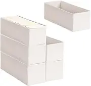 6 Pack Foldable Cotton & Linen Drawer Organizer, Washable Portable Storage Box for Closet Organization, Divider Bins for Underwear, Socks, Ties and Scarves, Beige, 33.5 x 10 x 10 CM