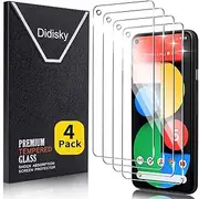 [Didisky] [4 Pack] Tempered Glass Screen Protector for Google Pixel 5 6.0'' (Not for Pixel 5a 5G), Anti Scratch, 9H Hardness, High Definition, Case Friendly, Transparent