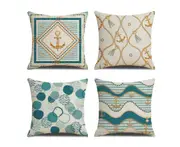 4PCS Home Navy Style Blue Digital Printed Pillowcase Flax Waist Cushion Pillow Cover