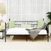 [Liink1Ga] Metal Daybed Frame Twin Size with Headboard,Square Stable Steel Slats,Mattress Platform Bed Sofa for Living Room Guest Room,Black