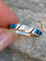 Navajo Lapis, Turquoise, Blue Opal Stacker Ring Size 5.5