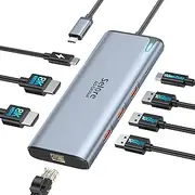 USB C Docking Station Dual Monitor,12 in 1 USB C Hub to Dual 4K HDMI Adapter,100W PD Port,4 USB Ports,Ethernet,3.5mm Audio,USB C to SD/TF Card Reader for MacBook/Dell/HP/Lenovo/Surface Laptop,etc…