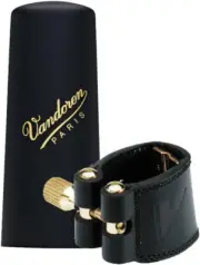 Leather Ligature and Plastic Cap for Baritone Saxophone, Black