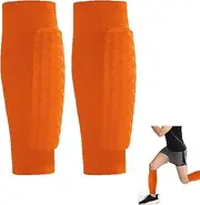 Roczential Shin Guards for Soccer, Lightweight Shin Pads for Kids Youth & Adult - Football Shin Defender Protective Gear, Comfortable Breathable Leg Guards. (2, Orange, Large)