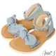Ann’S水洗牛皮-兒童甜美扭結平底涼鞋-淺藍
