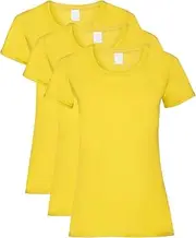[FIANA FASHIONS] Women's Crew Neck Short Sleeve Plain Cotton T-Shirts, Yellow, XL