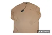 NEW Polo Ralph Lauren Dune Tan Long Sleeve Classic Fit Polo Shirt Mens 2XL