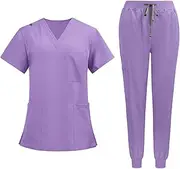 [kowaku] Nursing Uniforms Scrub Set Work Suits Short Sleeve Nurse Top Pants Workwear for Pet Grooming