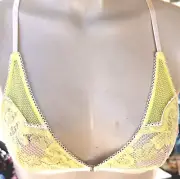 Victorias Secret Rare Vintage bra bralette ❤️ M Yellow Front Close Lace Racer